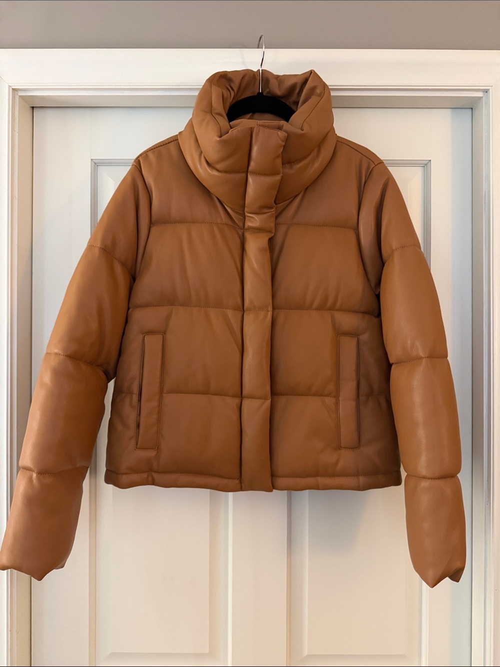 Abercrombie Women’s Puffer Coat - Tan Faux Leather